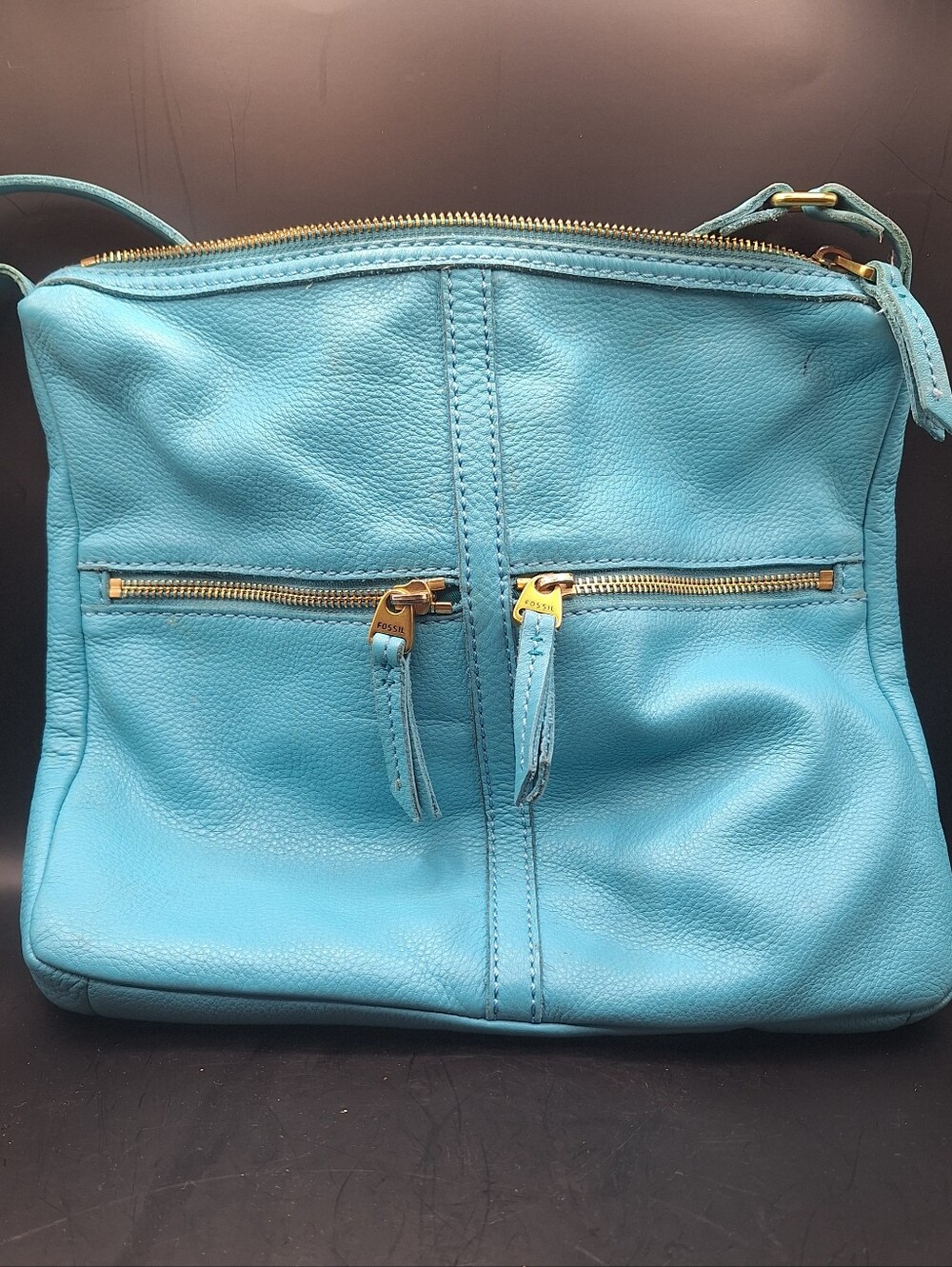 Fossil Turquoise/Teal Pebble Leather Shoulder Crossbody Purse Bag
